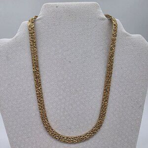 Vintage Gold Tone Flat Nugget Textured Chain Necklace Classic Reversible
